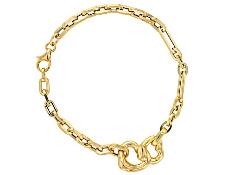14k Yellow Gold Heart Station Bracelet