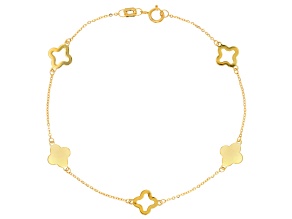 14k Yellow Gold Polished Clover Station Bracelet