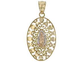 14k Tri-Color Gold Filigree Lady of Guadalupe Pendant