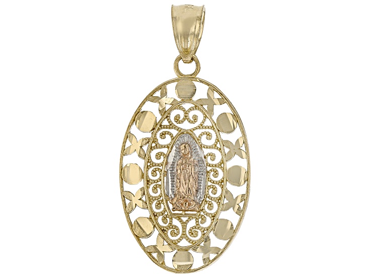 14k Tri-Color Gold Filigree Lady of Guadalupe Pendant