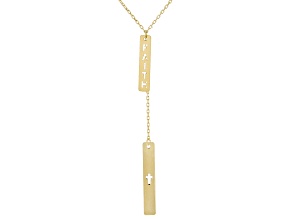 14k Yellow Gold Cross and Faith Cut-Out Lariat Bar 17" Necklace