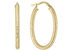 10k Yellow Gold 1" Textured Oval Hoop Earrings