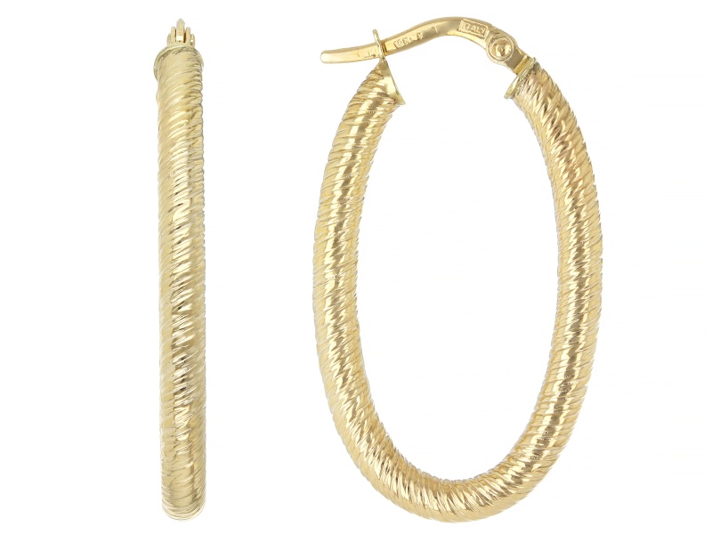 10k Yellow Gold 1" Textured Oval Hoop Earrings