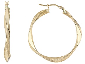 14k Yellow Gold High Polish 1.2" Twisted Hoop Earrings
