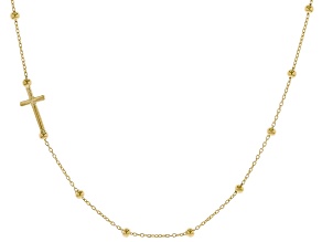 14k Yellow Gold Cross And 2.2mm Bead Station 18 Inch Necklace