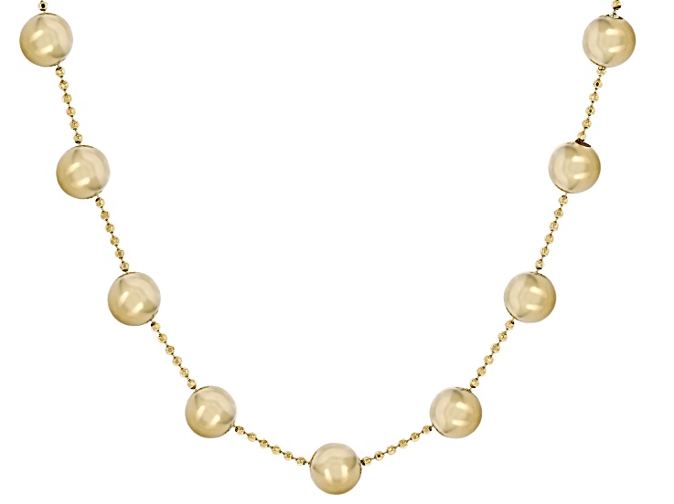 14k Yellow Gold 6mm Ball Station 18 Inch Bead Necklace