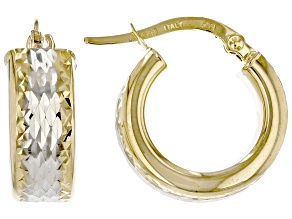 14k Yellow Gold with Rhodium Over 14k Gold 6mm Diamond Cut Huggie Earrings