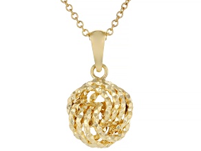 14K Yellow Gold 18 Inch Cable Chain With Diamond Cut Love Knot Pendant
