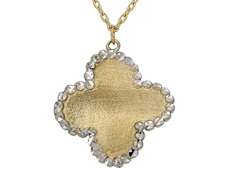 Rhodium Over 14K Yellow Gold Diamond Cut Twisted Clover 18 Inch Necklace