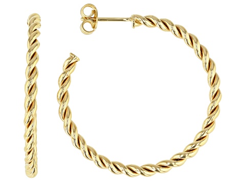 14K Yellow Gold Over Crystals Cuban  Curb Link Hoop Earrings