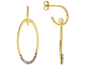 14K Yellow Gold with Sterling Silver Core Crystal Oval Tube Hoop Earrings