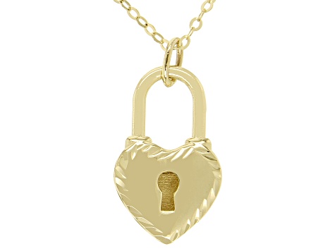 14K Yellow Gold Heart Lock 18 Inch Necklace