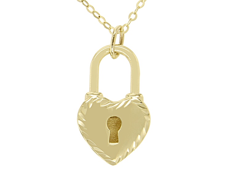 14K Yellow Gold Heart Lock 18 Inch 