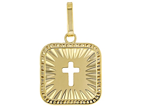 14K Yellow Gold Diamond-Cut Cross Pendant