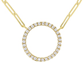 14K Yellow Gold White Diamond Simulant Polished Circle Necklace
