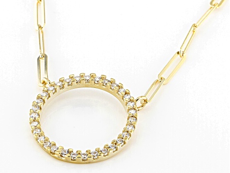 14K Yellow Gold White Diamond Simulant Polished Circle Necklace