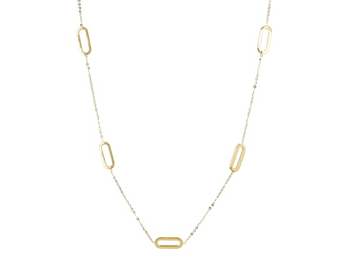 14K Yellow Gold Paperclip Station 20 Inch Chain Necklace