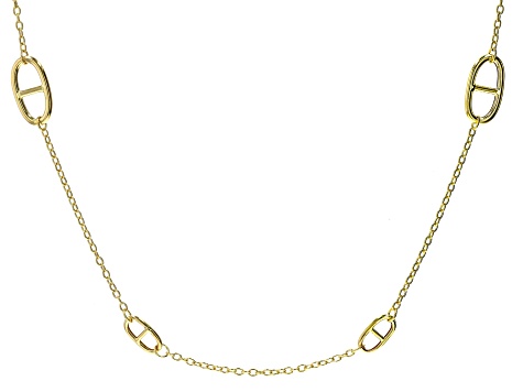 14K Yellow Gold Mariner Link 18 Inch Station Necklace