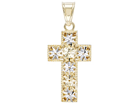 14K Yellow Gold And Rhodium Over 14K Yellow Gold Diamond-Cut Cross Pendant