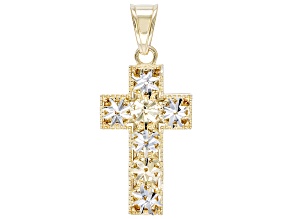 14K Yellow Gold And Rhodium Over 14K Yellow Gold Diamond-Cut Cross Pendant