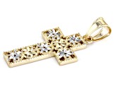 14K Yellow Gold And Rhodium Over 14K Yellow Gold Diamond-Cut Cross Pendant