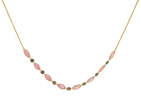 14k Yellow Gold Pink Cubic Zirconia Tiara Crochet D'Tuscano 18 Inch Necklace