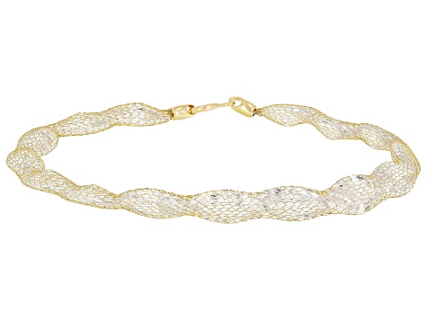 14K Yellow Gold White Cubic Zirconia Oval Crochet D'Tuscano Bracelet