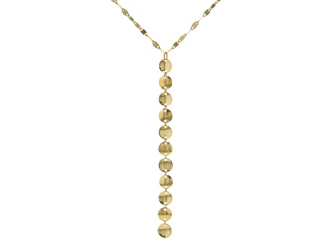 14K Yellow Gold Mirror Disc Drop 18 Inch Necklace