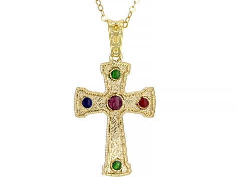 14K Yellow Gold Tuscan Cross 18 Inch Necklace