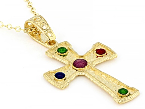 14K Yellow Gold Tuscan Cross 18 Inch Necklace