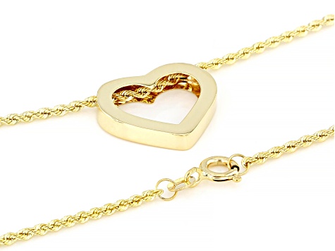 14K Yellow Gold Sliding Heart Rope 18 Inch Necklace - GS273 | JTV.com