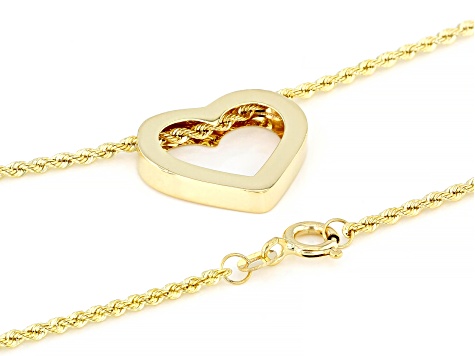 14K Yellow Gold Sliding Heart Rope 18 Inch Necklace