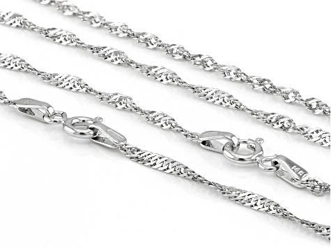 Rhodium Over 14k White Gold Singapore Chain Set Of Two