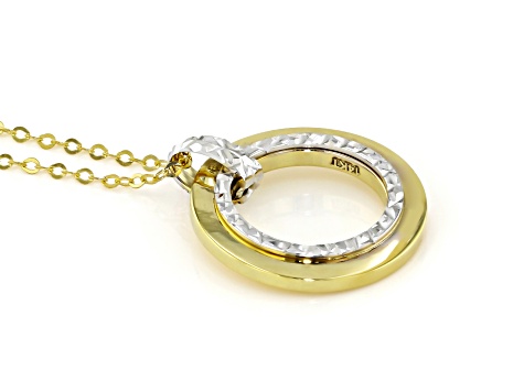 Splendido Oro™ 14k Yellow Gold & Rhodium Over 10k Yellow Gold Circle Pendant 18 Inch Necklace