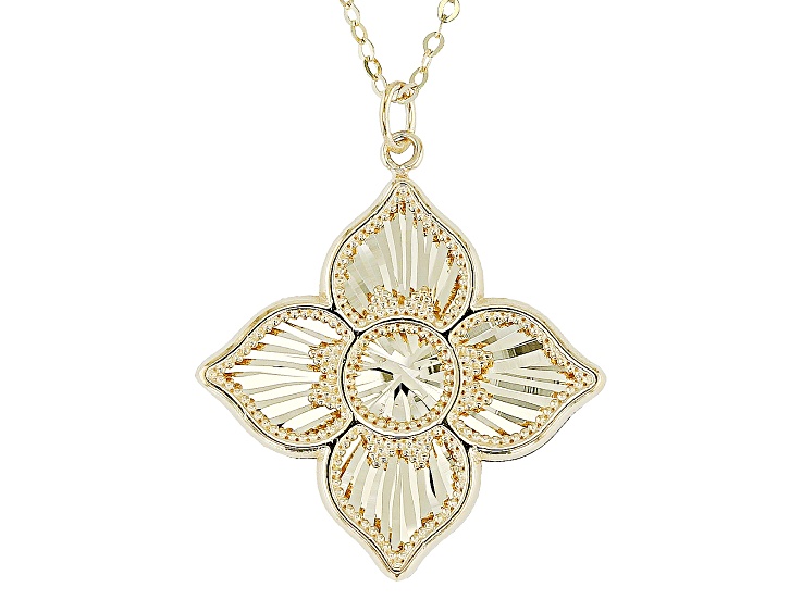 14k Yellow Gold Textured Clover Pendant 18 Inch Necklace