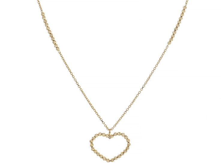14k Yellow Gold Diamond Cut Beaded Heart Necklace