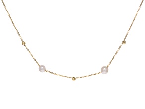 14k Yellow Gold 4-5mm Cultured Freshwater Pearl and 2.4mm Gold Bead Station Necklace