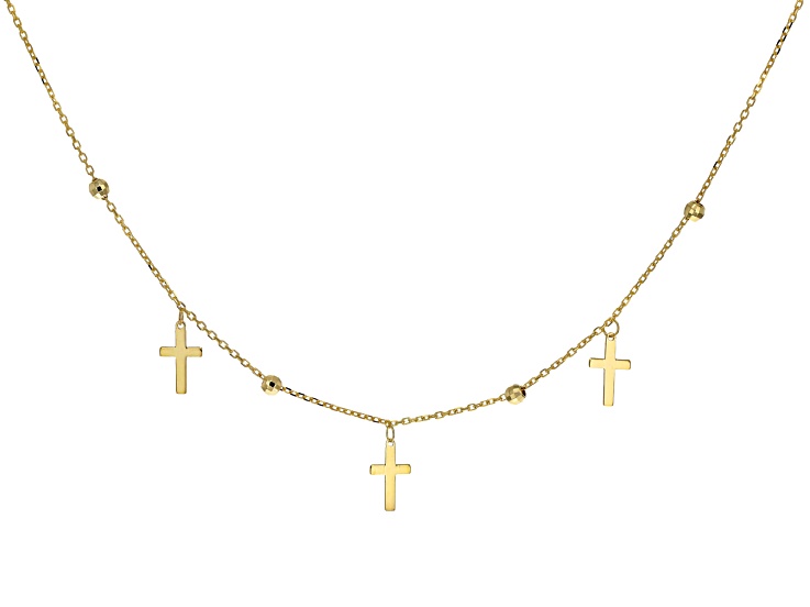 Stefano Oro 14k Yellow Gold Bead and Cross Station Necklace
