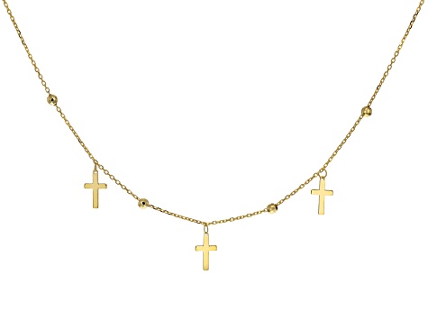 Stefano Oro 14k Yellow Gold Bead and Cross Station Necklace