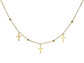 14k Yellow Gold Bead and Cross Station Necklace