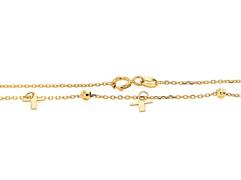 Stefano Oro 14k Yellow Gold Bead and Cross Station Necklace