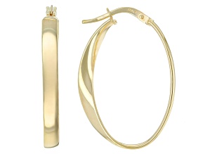 14k Yellow Gold with Sterling Silver Core 1" Ribbon Oval Hoop Earrings