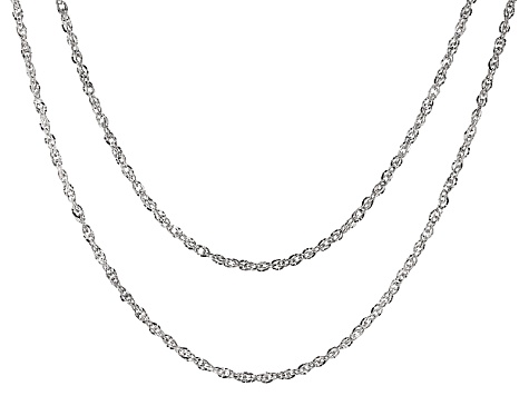 14k White Gold Chain Necklace Set Of Two