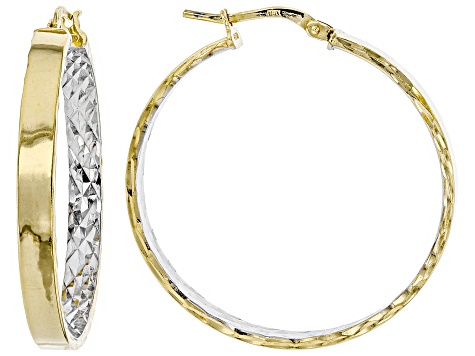 14k Two-Tone Gold Diamond-Cut Hoop Earrings, 30mm X 30mm