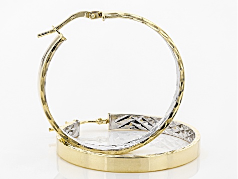 14k Two-Tone Gold Diamond-Cut Hoop Earrings, 30mm X 30mm
