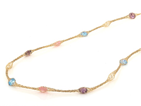 Cubic Zirconia 10k Gold Crochet Primavera D'Tuscano Necklace 5.42ctw