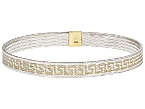 10k Yellow and Rhodium Over 10k White Gold Two-Tone Greek Key Mesh Bangle