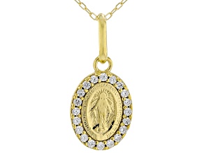 Cubic Zirconia 10k Yellow Gold Holy Mary Sparkle Pendant with Chain 0.10ctw