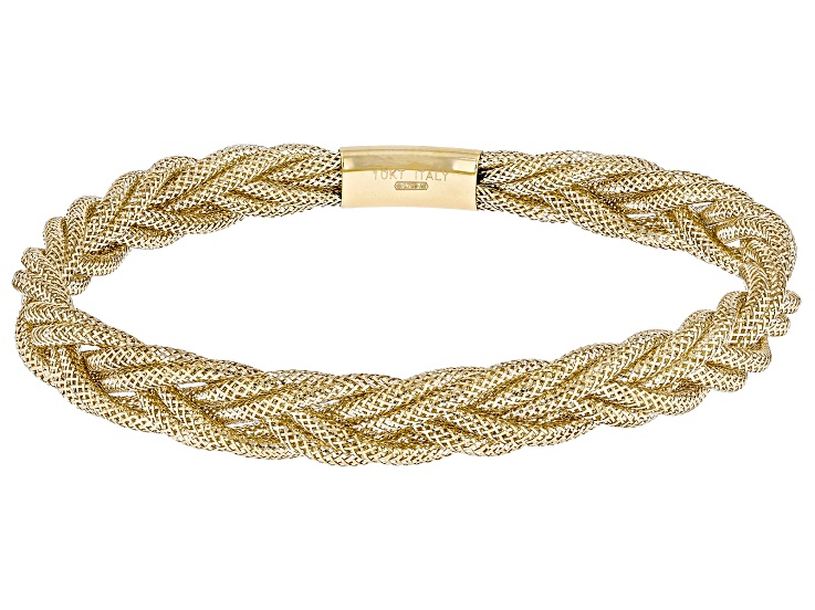 10k Yellow Gold 7.5mm Double Braded Mesh Bangle Bracelet