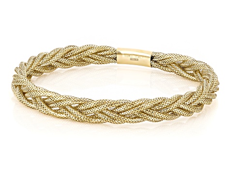 10k Yellow Gold 7.5mm Double Braded Mesh Bangle Bracelet